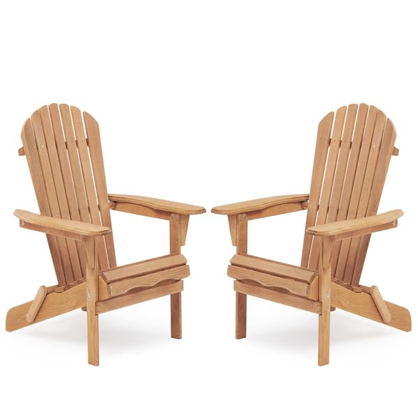 Wooden Folding Adirondack Chair Set of 2 Solid Cedar G74560