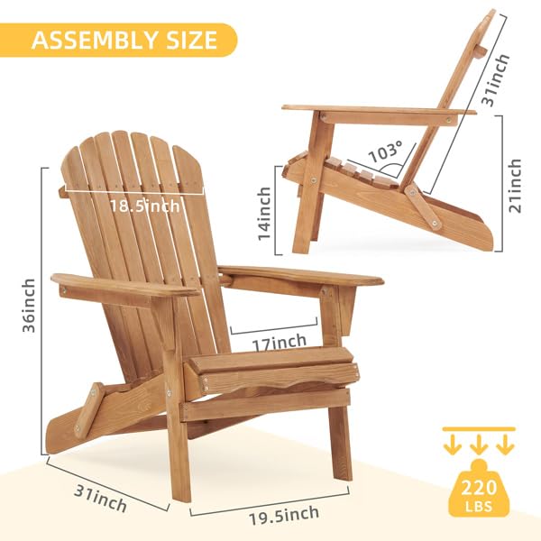 Wooden Folding Adirondack Chair Set of 2 Solid Cedar G74560