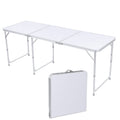 Aluminum Folding Table 6 FT, Adjustable Height Picnic Table with Carry Handle, Lightweight Foldable Camping Desk for Picnic, BBQ, Party, Patio, Beach, Indoor & Outdoor Use, White B7825