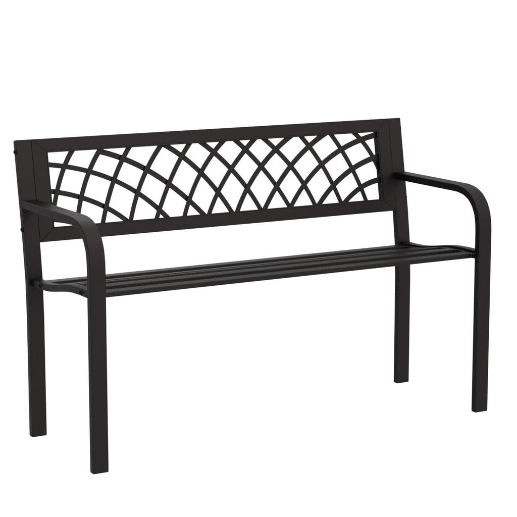 Black Metal Outdoor Patio Bench with Armrests X349298