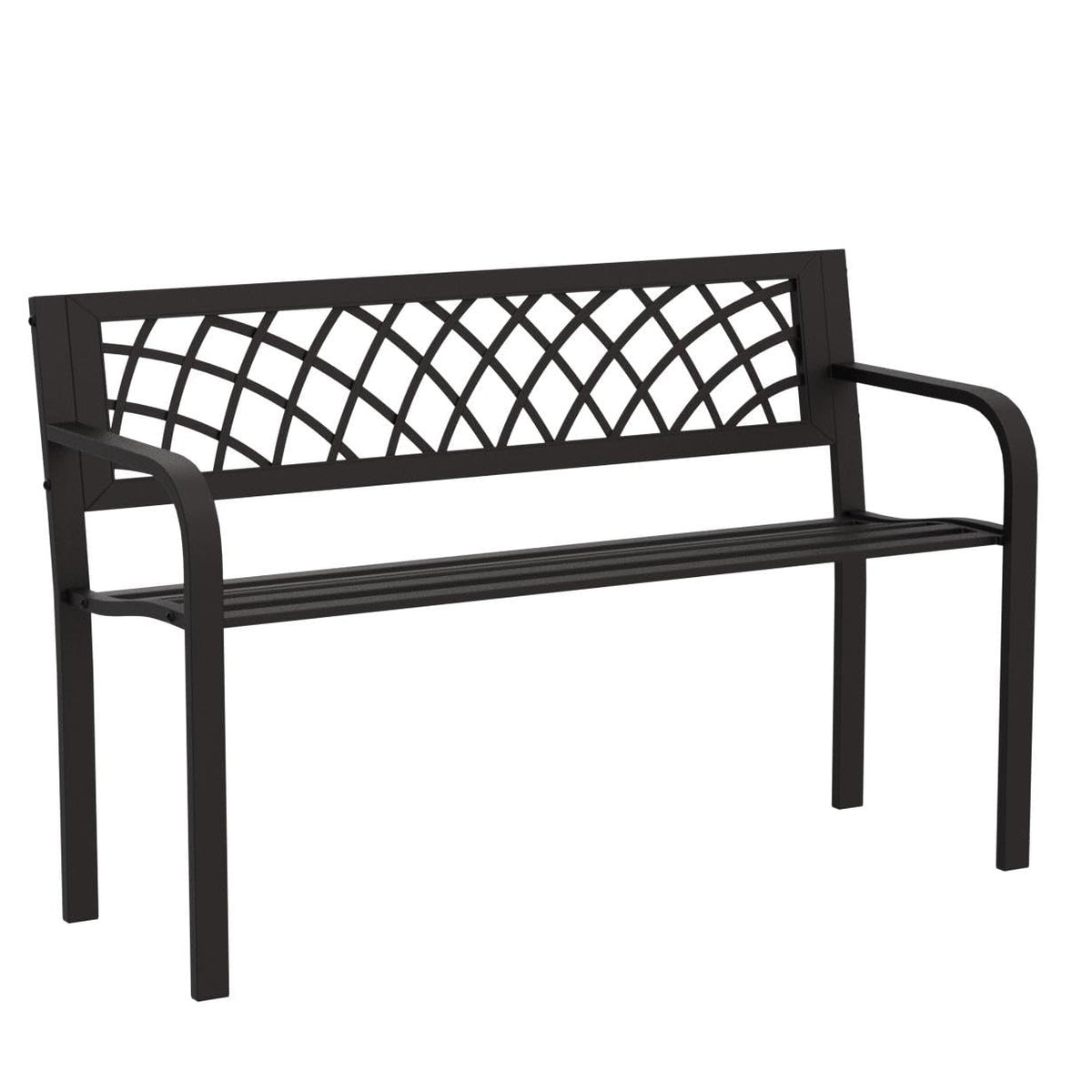 Black Metal Outdoor Patio Bench with Armrests X349298