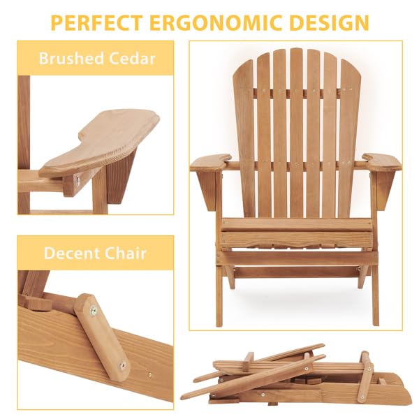 Wooden Folding Adirondack Chair Set of 2 Solid Cedar G74560