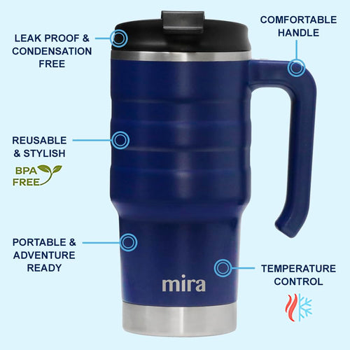 20 oz Insulated Stainless Steel Travel Mug with Flip Lid & Handle M111765
