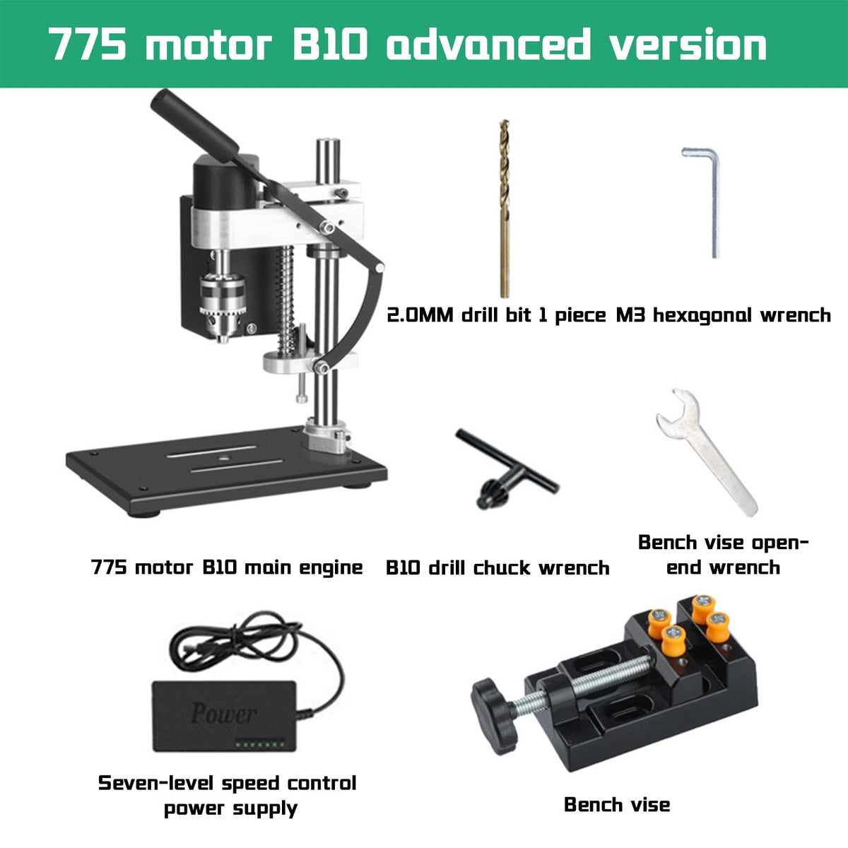 Benchtop Drill Press 0.6-6mm B10 Chuck 7-Speed Adjustable Electric Y248418