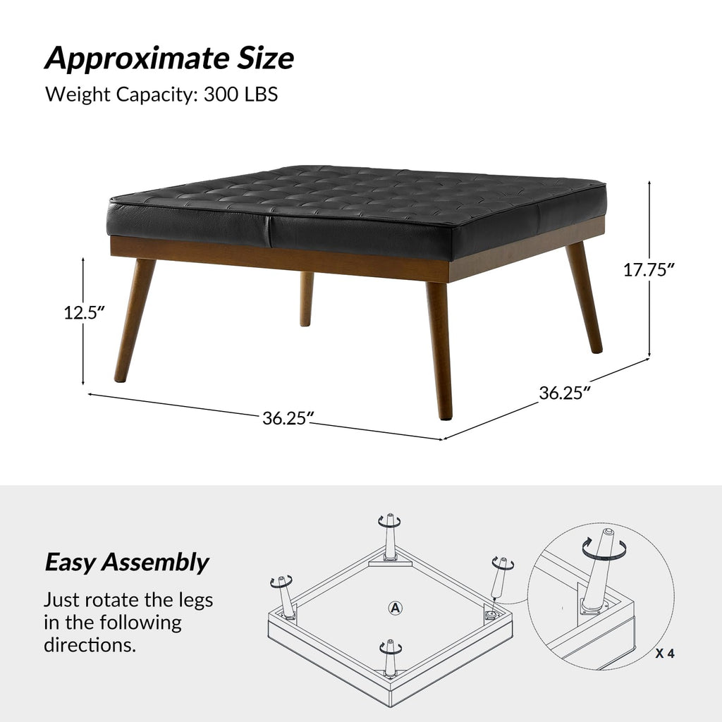 36" Genuine Leather Square Tufted Ottoman J7876