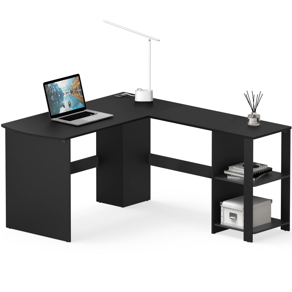Black L-Shaped Wood Corner Desk with Storage K69805