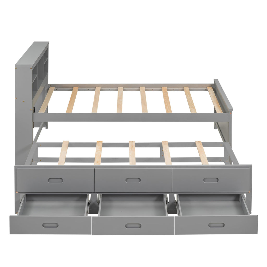 Twin Size Wood Platform Bed with Trundle and 3 Drawers R654