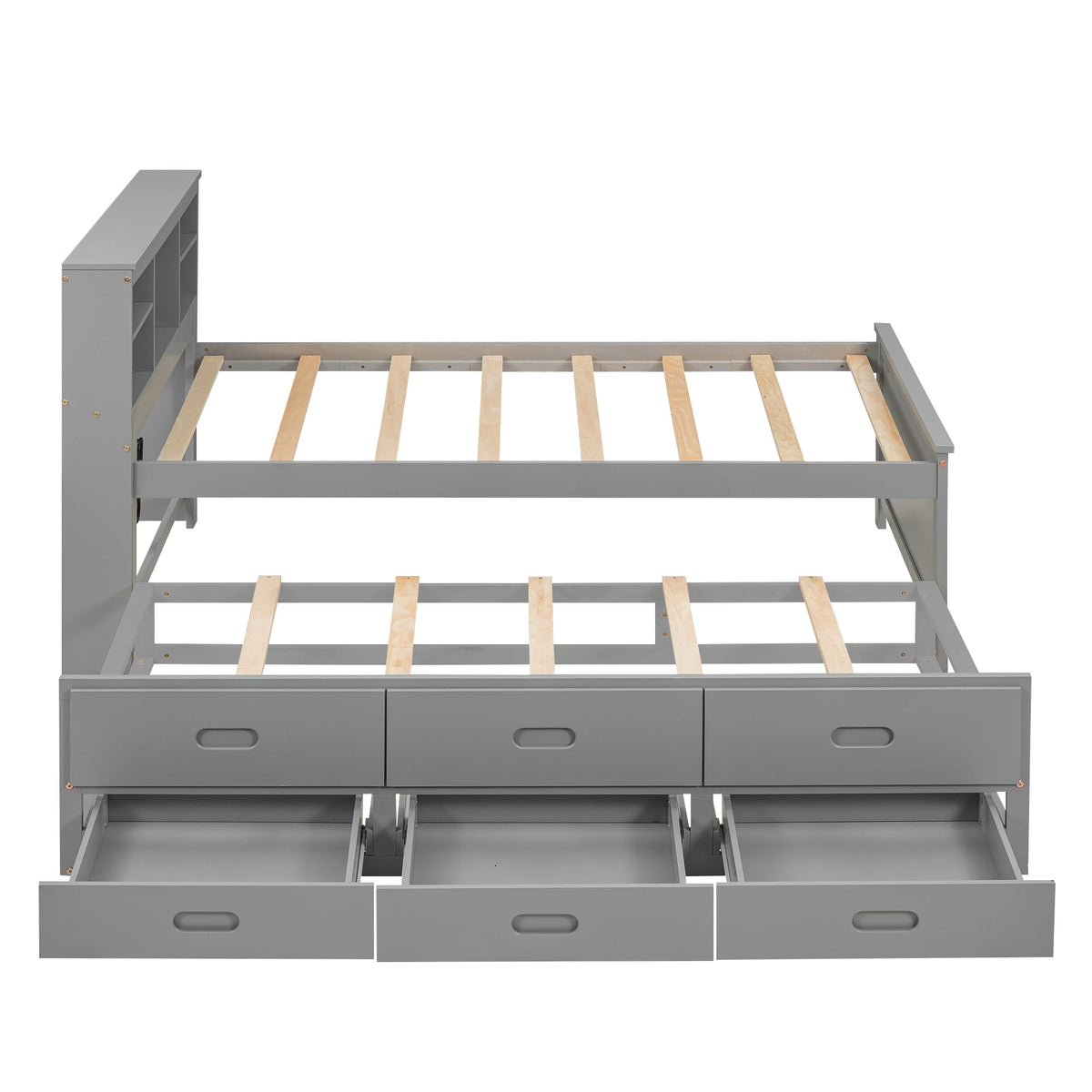 Twin Size Wood Platform Bed with Trundle and 3 Drawers R654