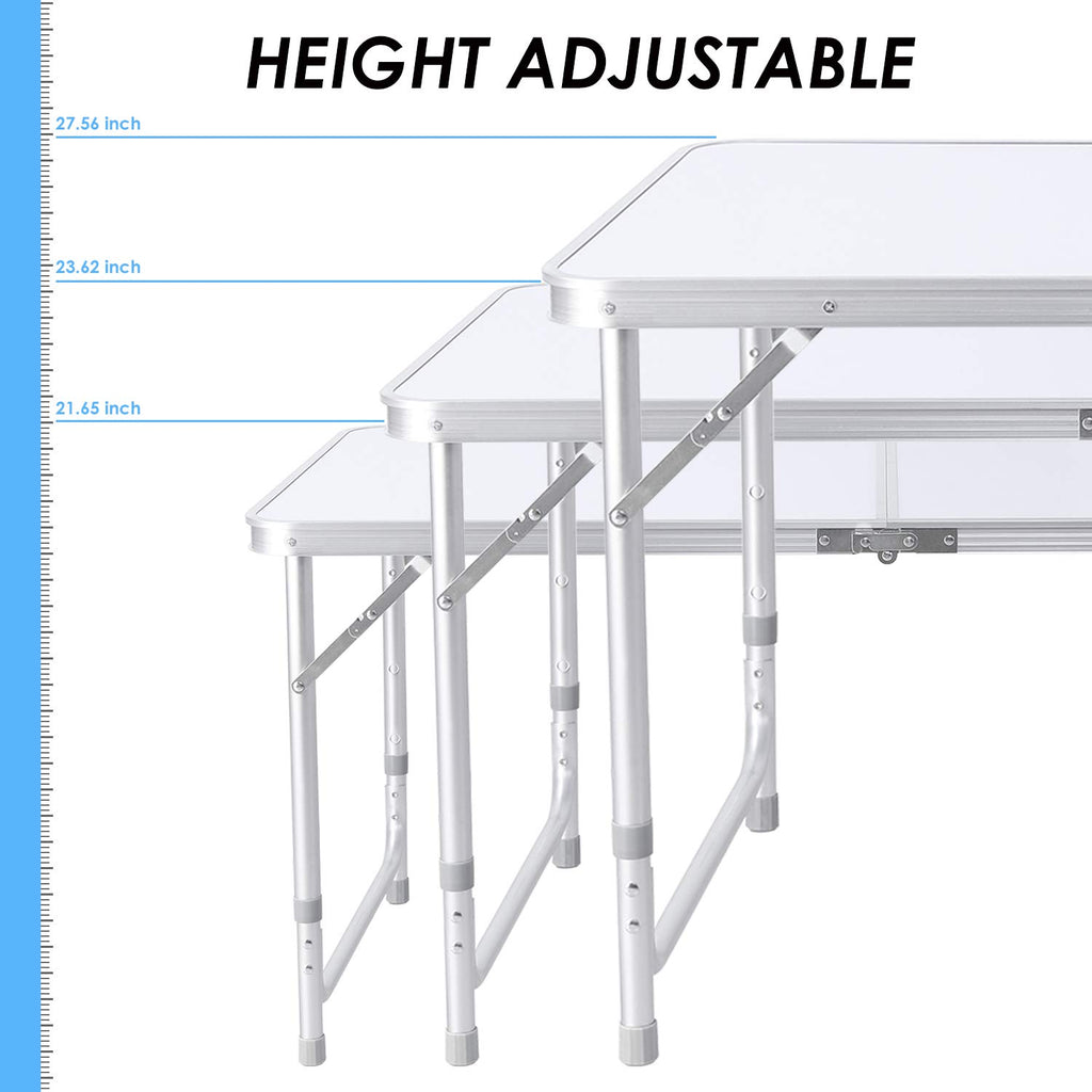 Aluminum Folding Table 6 FT, Adjustable Height Picnic Table with Carry Handle, Lightweight Foldable Camping Desk for Picnic, BBQ, Party, Patio, Beach, Indoor & Outdoor Use, White B7825