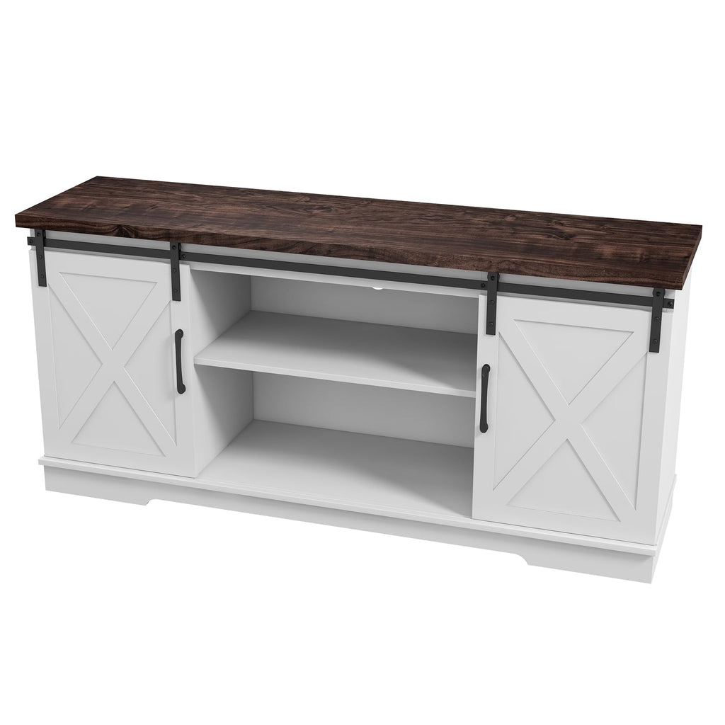 White Wood TV Stand with Sliding Barn Doors L507