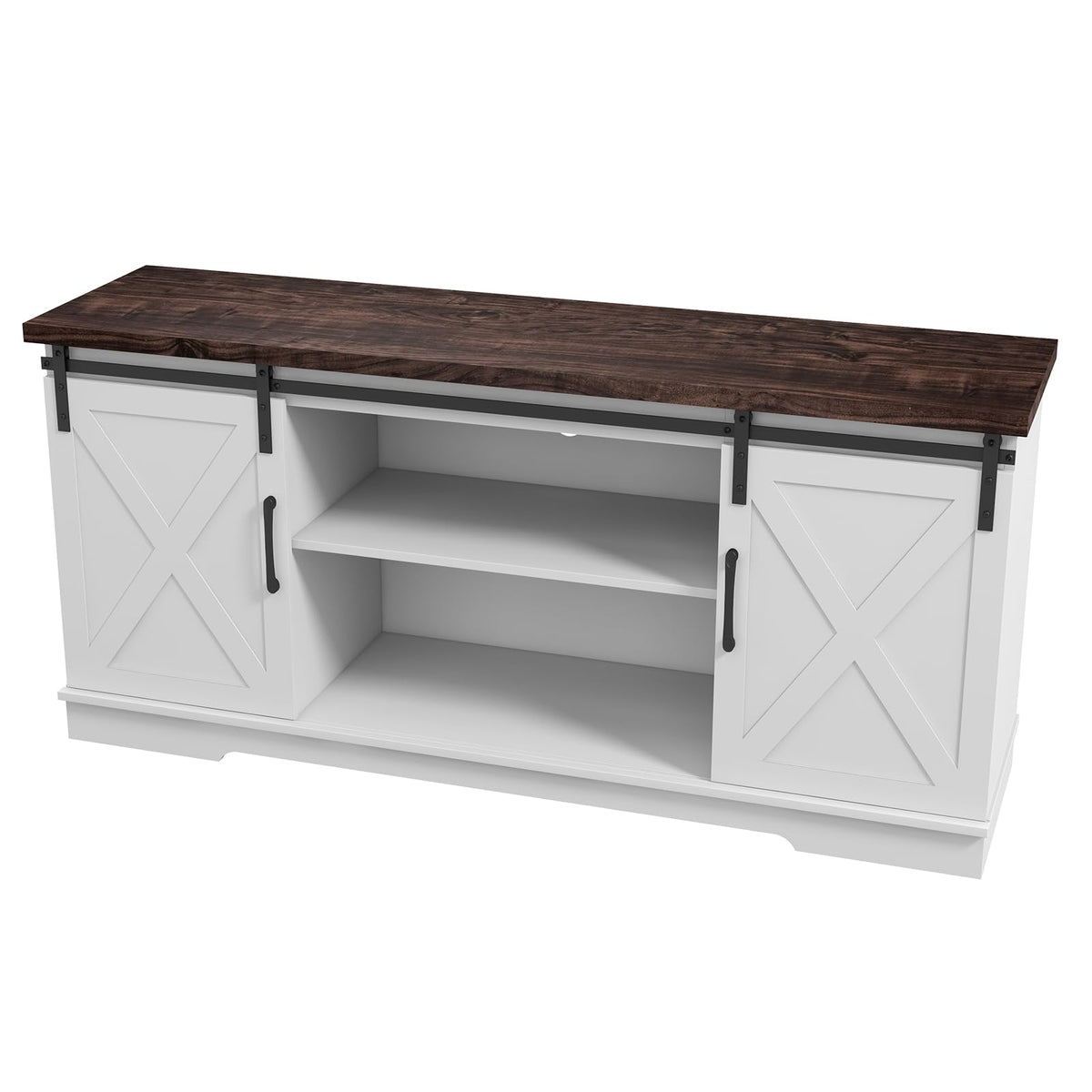 White Wood TV Stand with Sliding Barn Doors L507