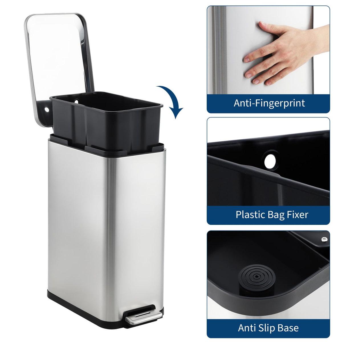 50L Slim Stainless Steel Kitchen Trash Can R152273