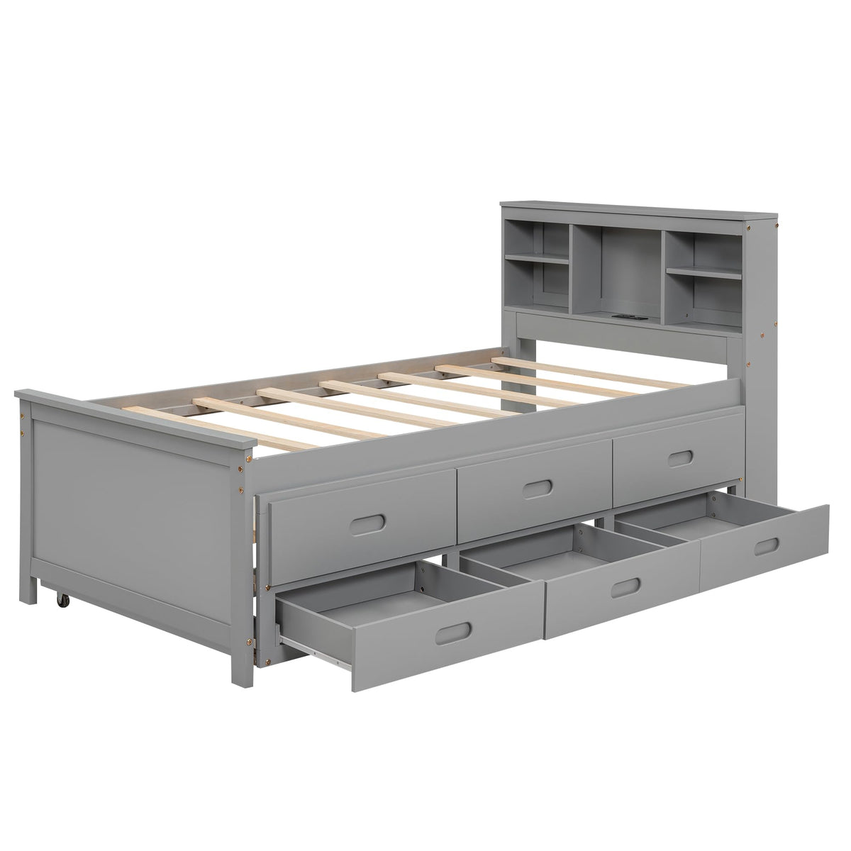 Twin Size Wood Platform Bed with Trundle and 3 Drawers R654