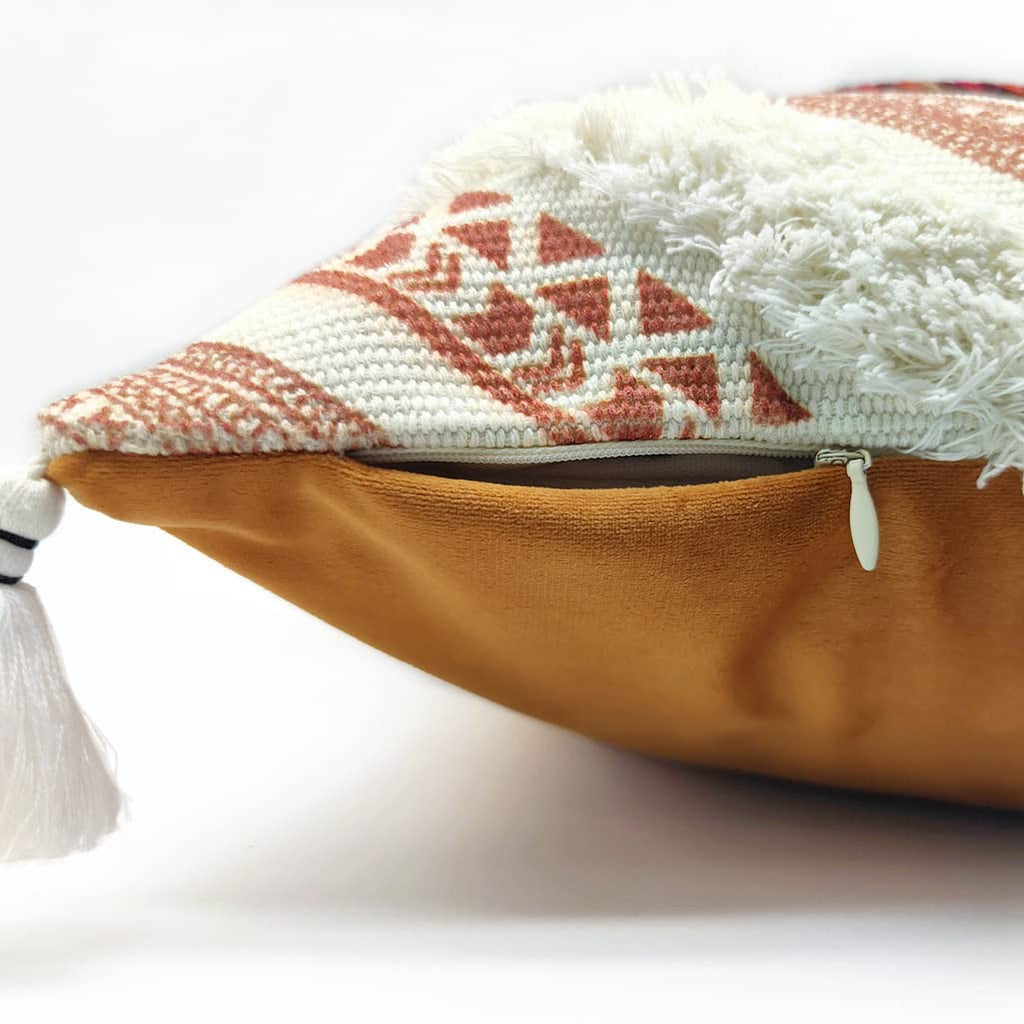 Boho Decorative Throw Pillow Cover with Tassels Fringe 18''x18'' B8706