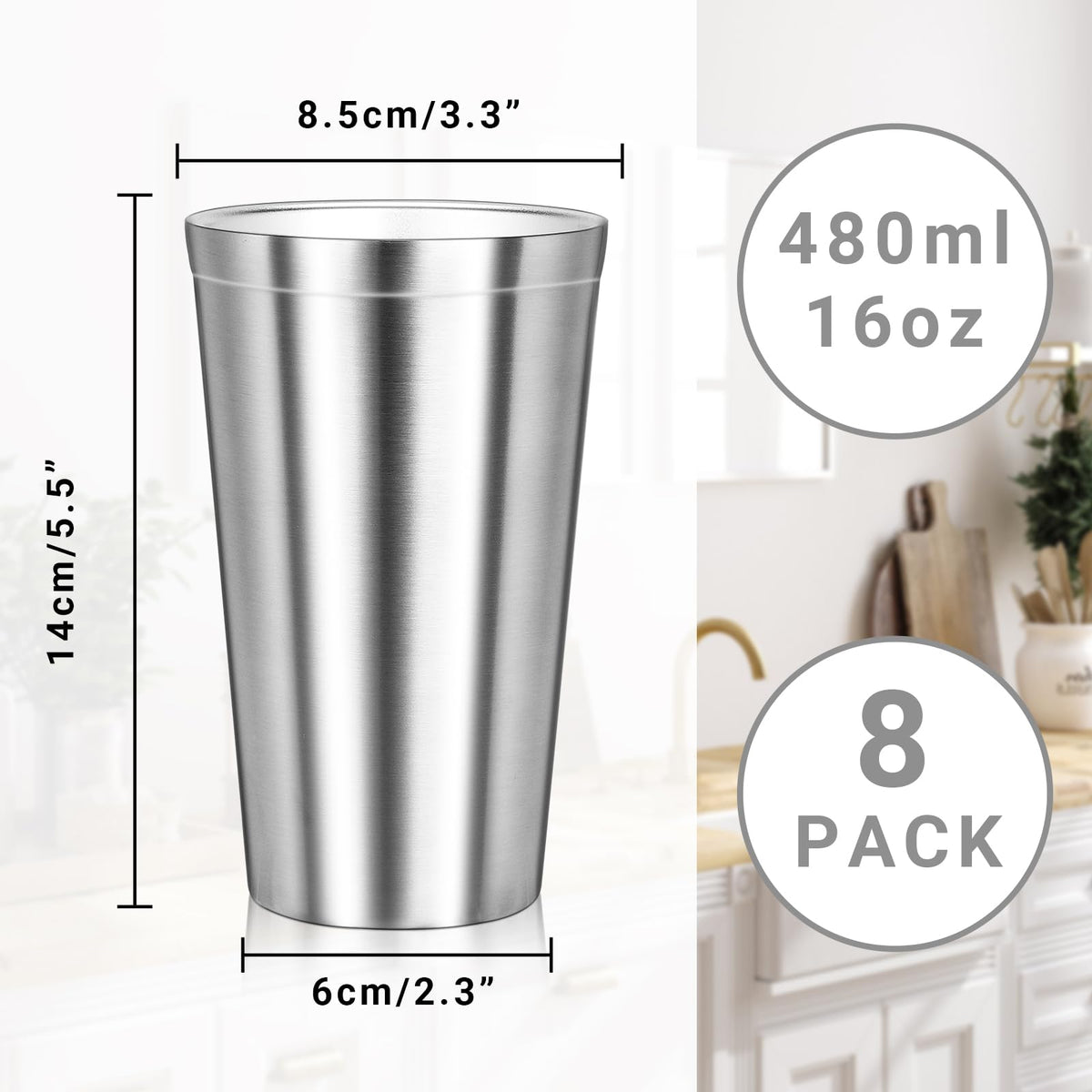 16 oz Stainless Steel Insulated Tumbler 8 Pack Q208