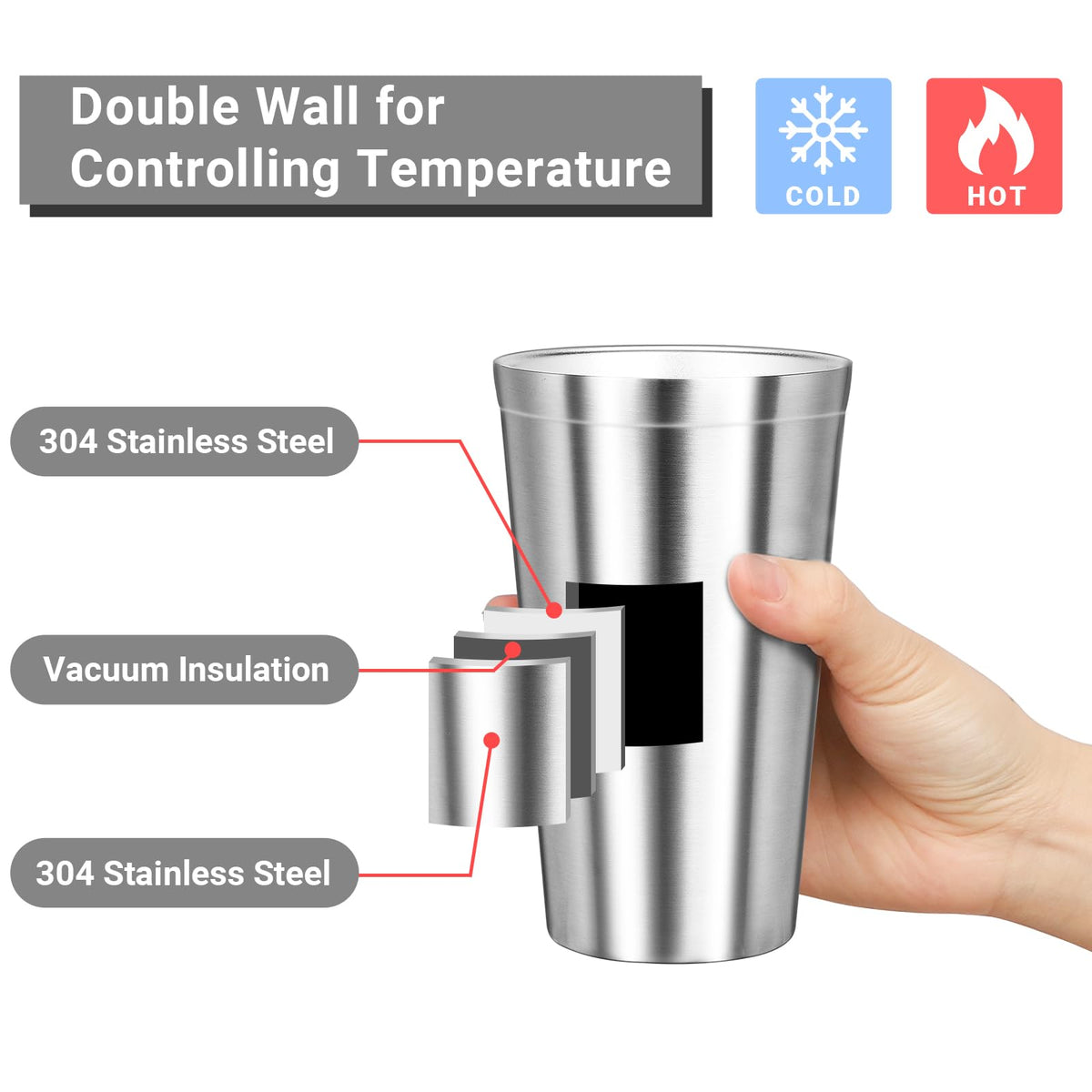 16 oz Stainless Steel Insulated Tumbler 8 Pack Q208