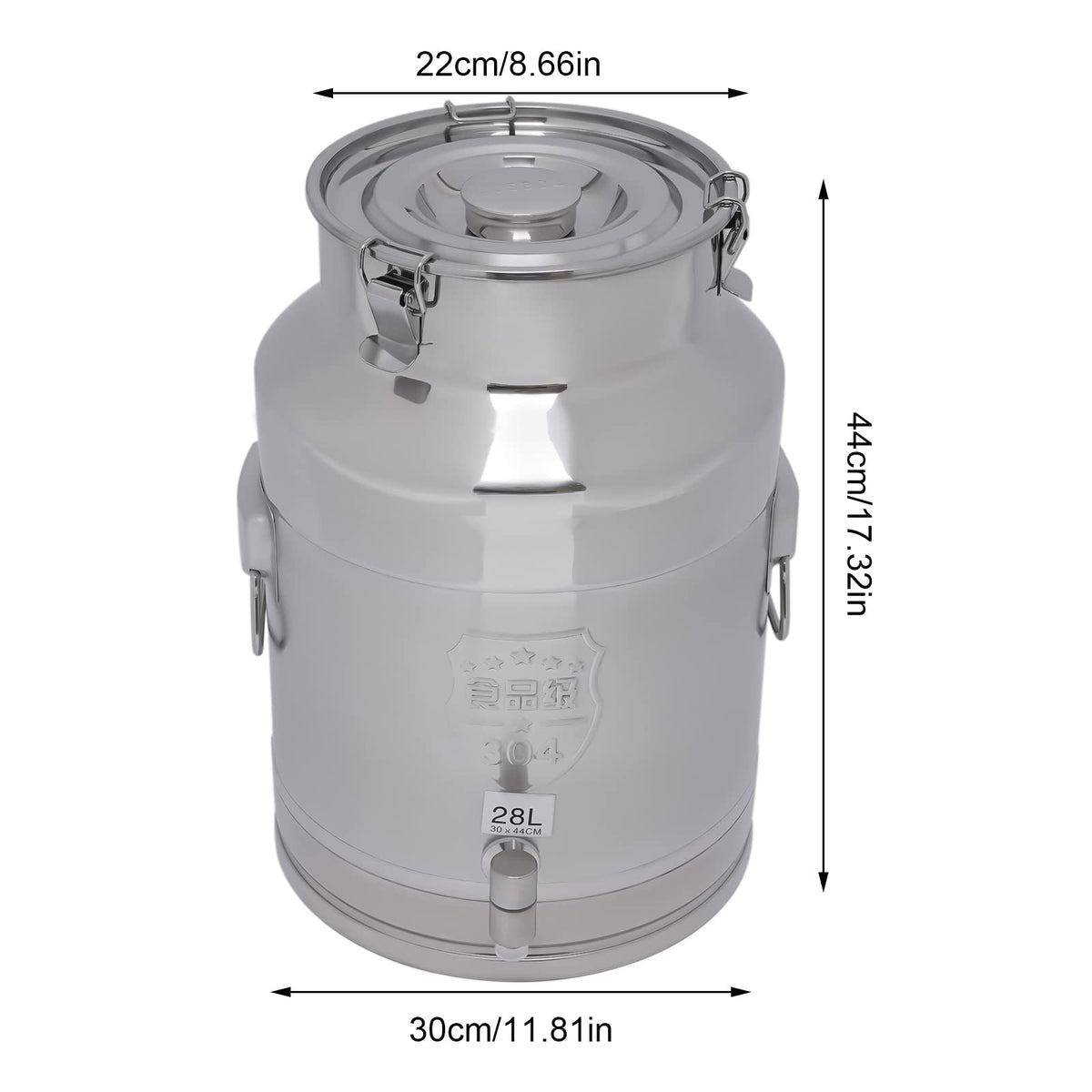 304 Stainless Steel 28L Sealed Lid Faucet Milk Can S64658