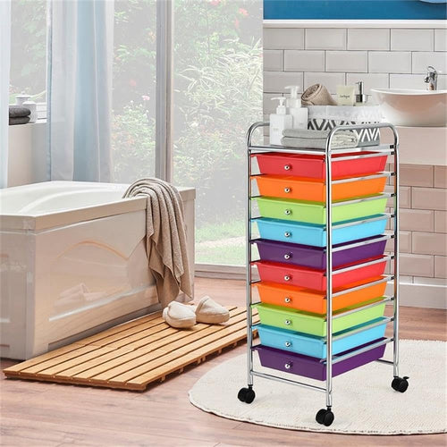 10 Drawer Rolling Storage Cart with Lockable Casters E17447