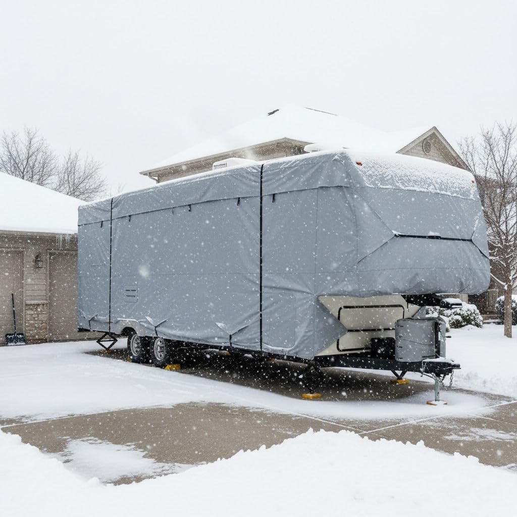 5th Wheel RV Trailer Cover 5 Layers with Windproof Side-Straps Heavy Duty 24' - 26' N5034