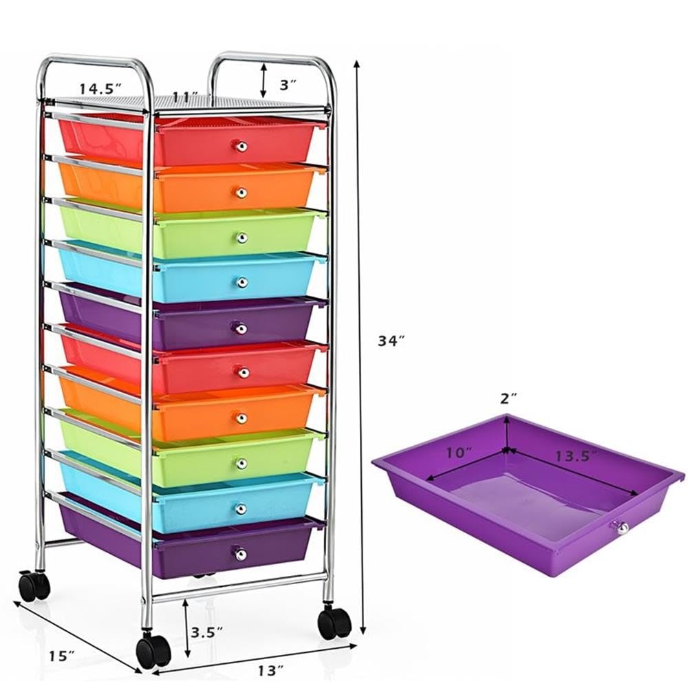 10 Drawer Rolling Storage Cart with Lockable Casters E17447
