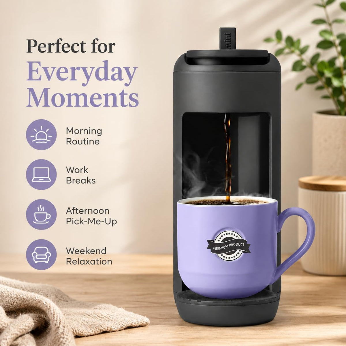 Single Serve K Cup Coffee Maker 12 oz Matte Black J874363
