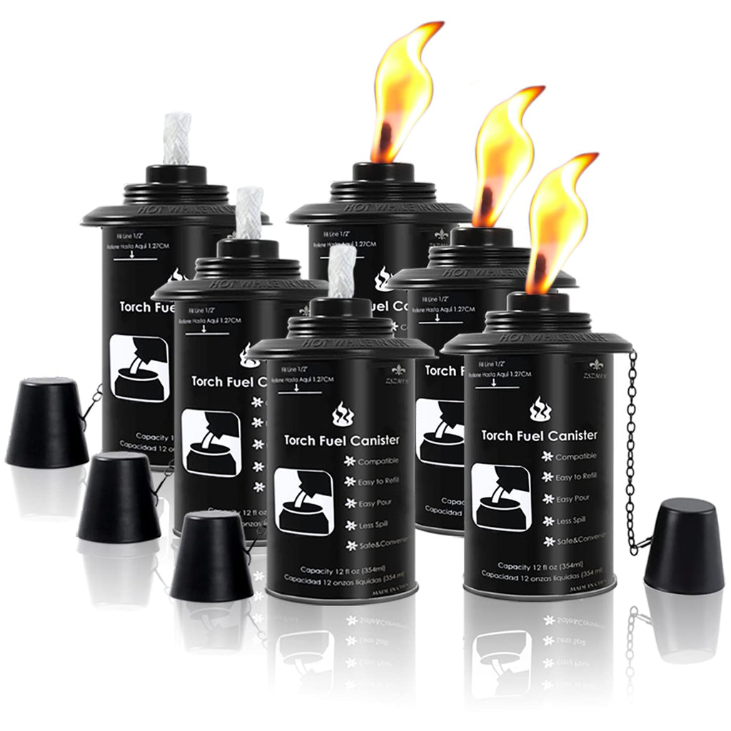 6 Pack 12 oz Refillable Torch Canisters with Wicks and Covers H250811