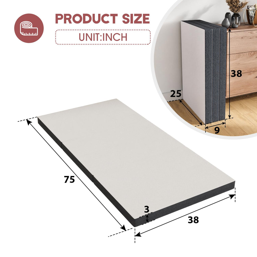 3 inch Tri Fold Memory Foam Mattress with Mesh Cover Z7385