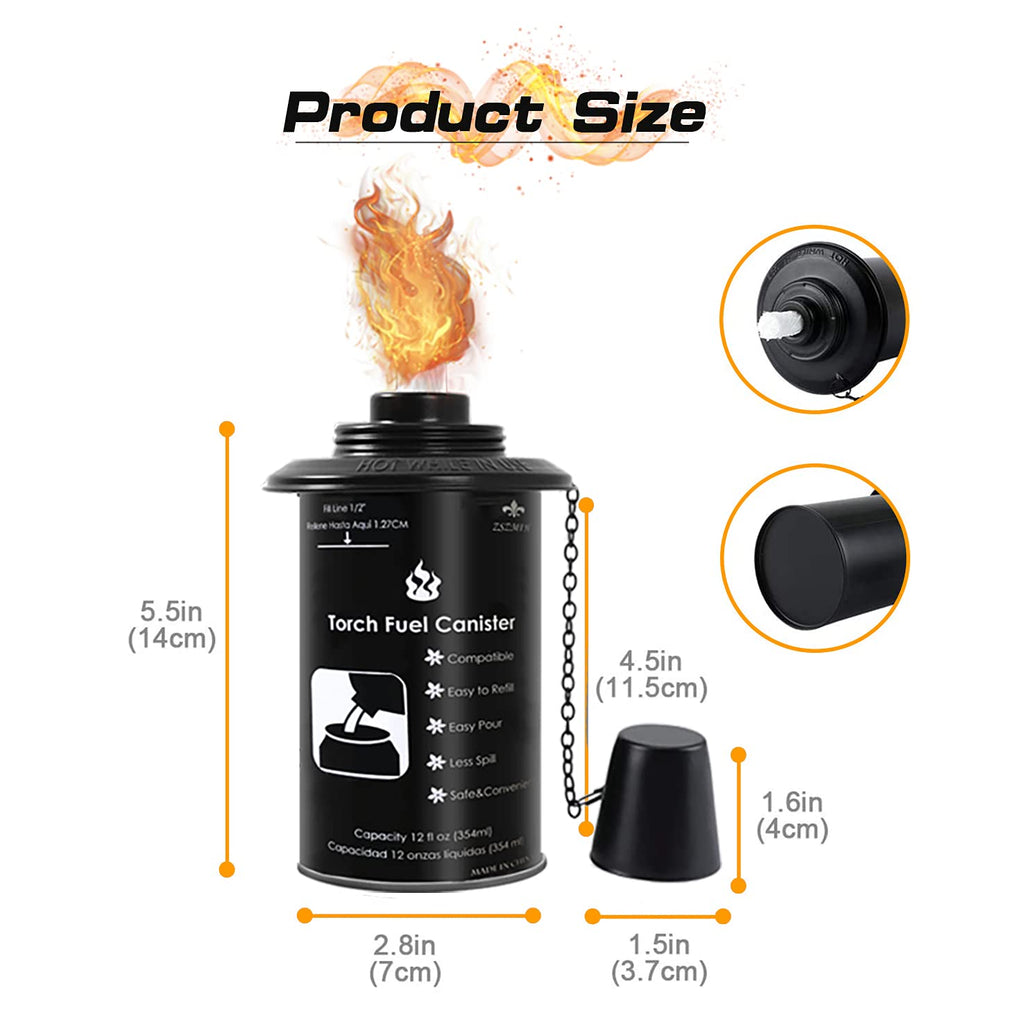6 Pack 12 oz Refillable Torch Canisters with Wicks and Covers H250811
