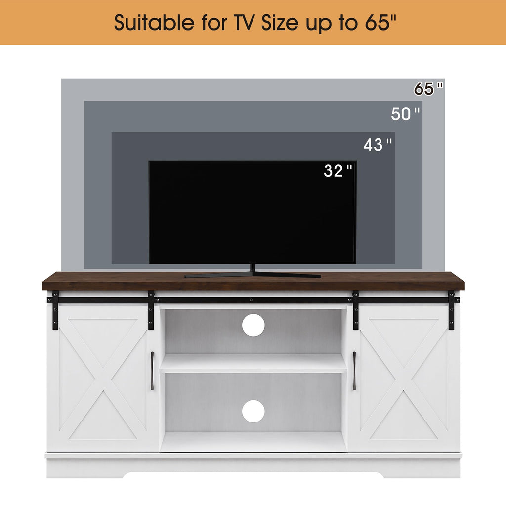 White Wood TV Stand with Sliding Barn Doors L507