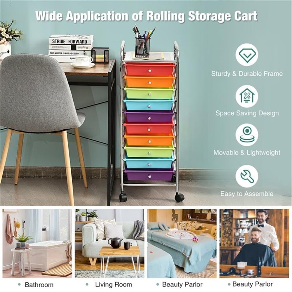 10 Drawer Rolling Storage Cart with Lockable Casters E17447