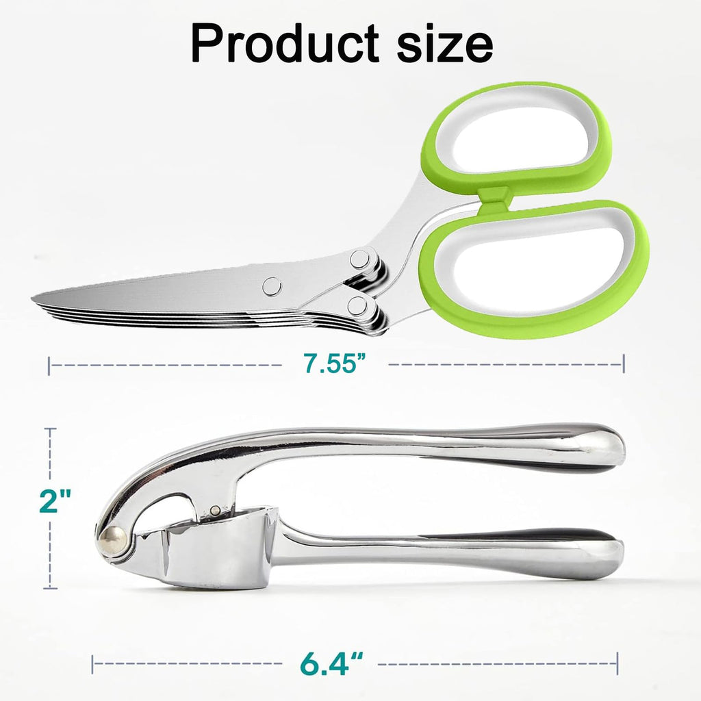 Stainless Steel 2 in 1 Garlic Press and Herb Scissors I8383
