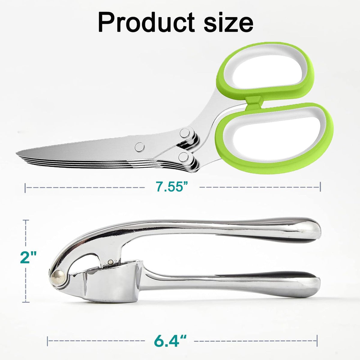 Stainless Steel 2 in 1 Garlic Press and Herb Scissors I8383