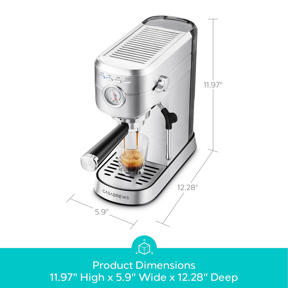 Compact Espresso Machine with Milk Frothing Steam Wand F36530
