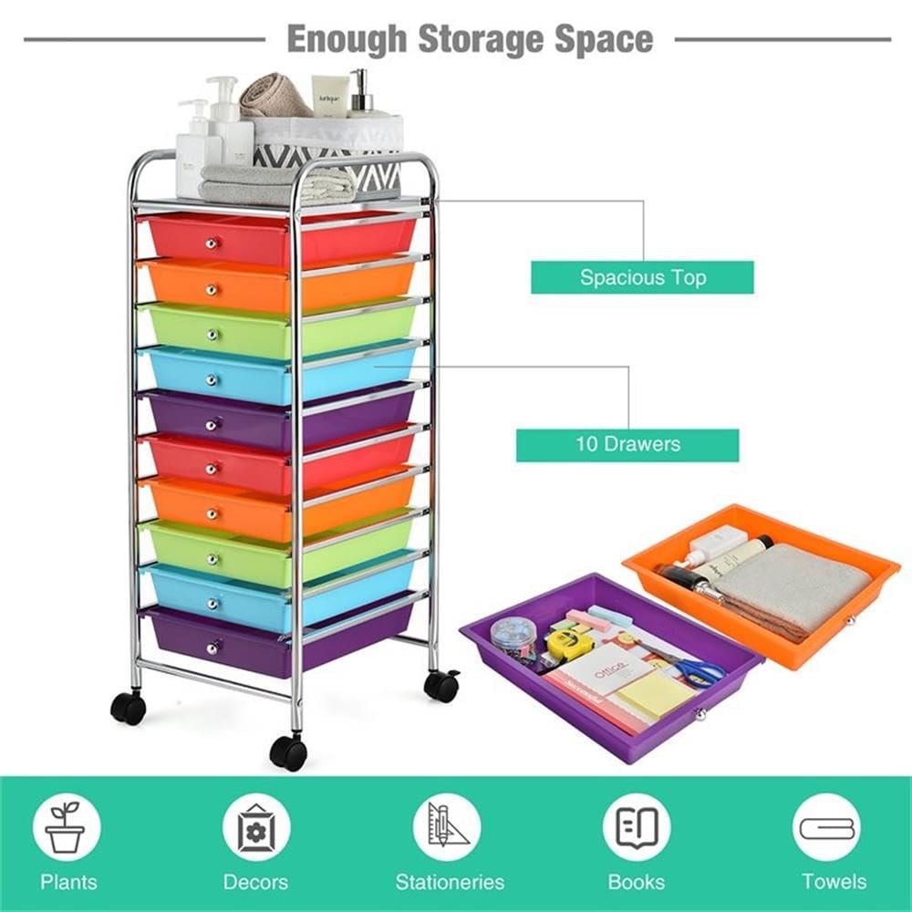 10 Drawer Rolling Storage Cart with Lockable Casters E17447