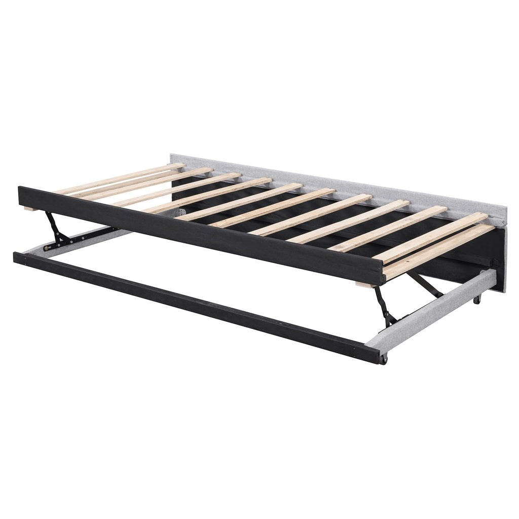Twin Size Linen Extendable Upholstered Daybed with Pop Up Trundle U252
