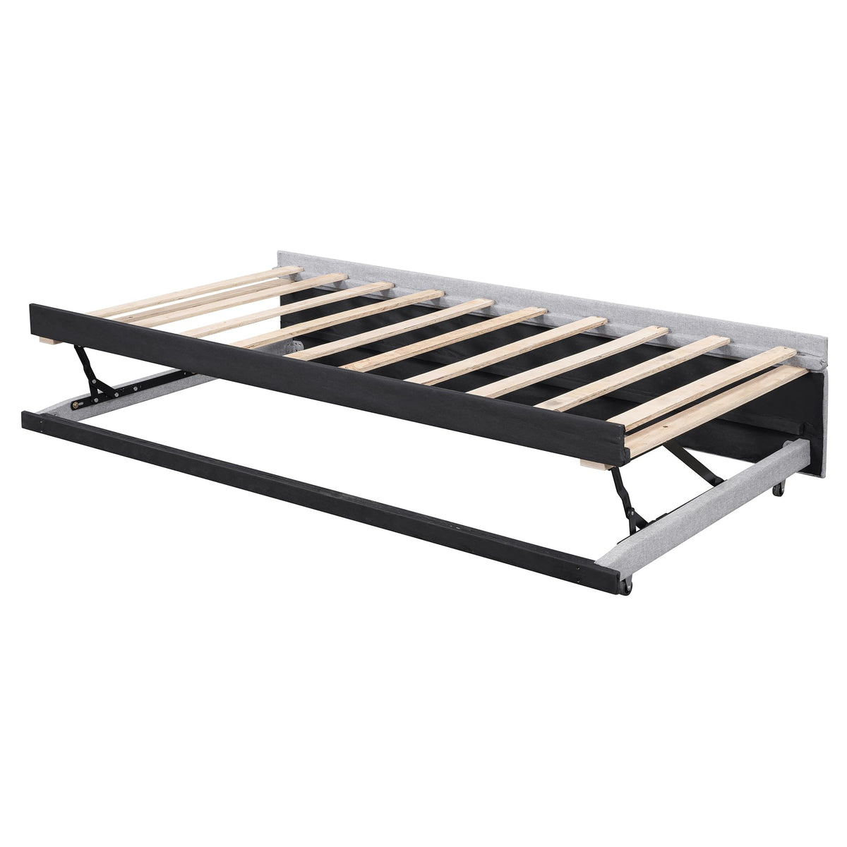 Twin Size Linen Extendable Upholstered Daybed with Pop Up Trundle U252