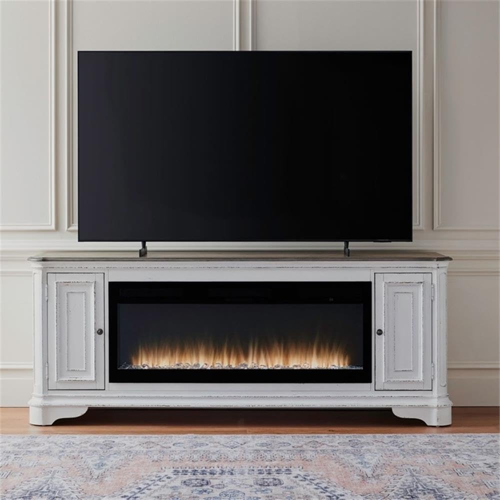 82 Inch Fireplace TV Console with Adjustable Shelves N7669