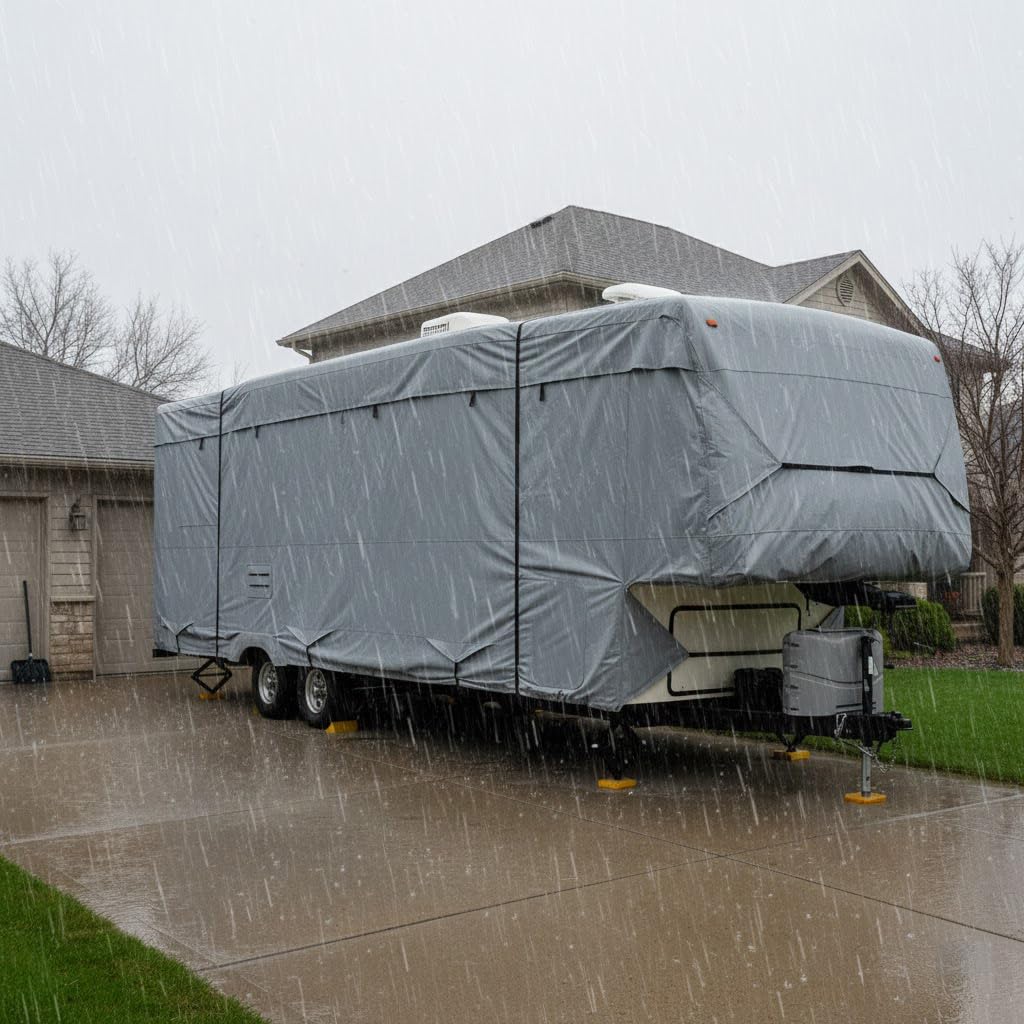 5th Wheel RV Trailer Cover 5 Layers with Windproof Side-Straps Heavy Duty 24' - 26' N5034