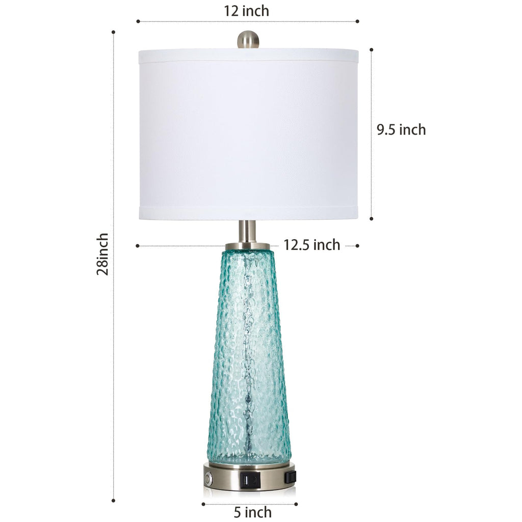 26" Glass Table Lamps with USB A+C Ports & Outlet V754454