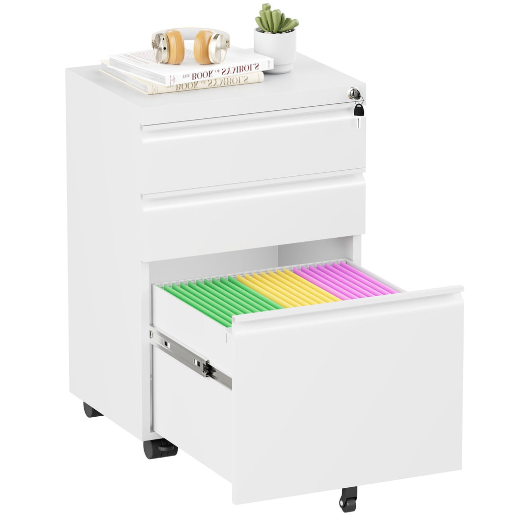 White 3 Drawer Metal Rolling File Cabinet T826315