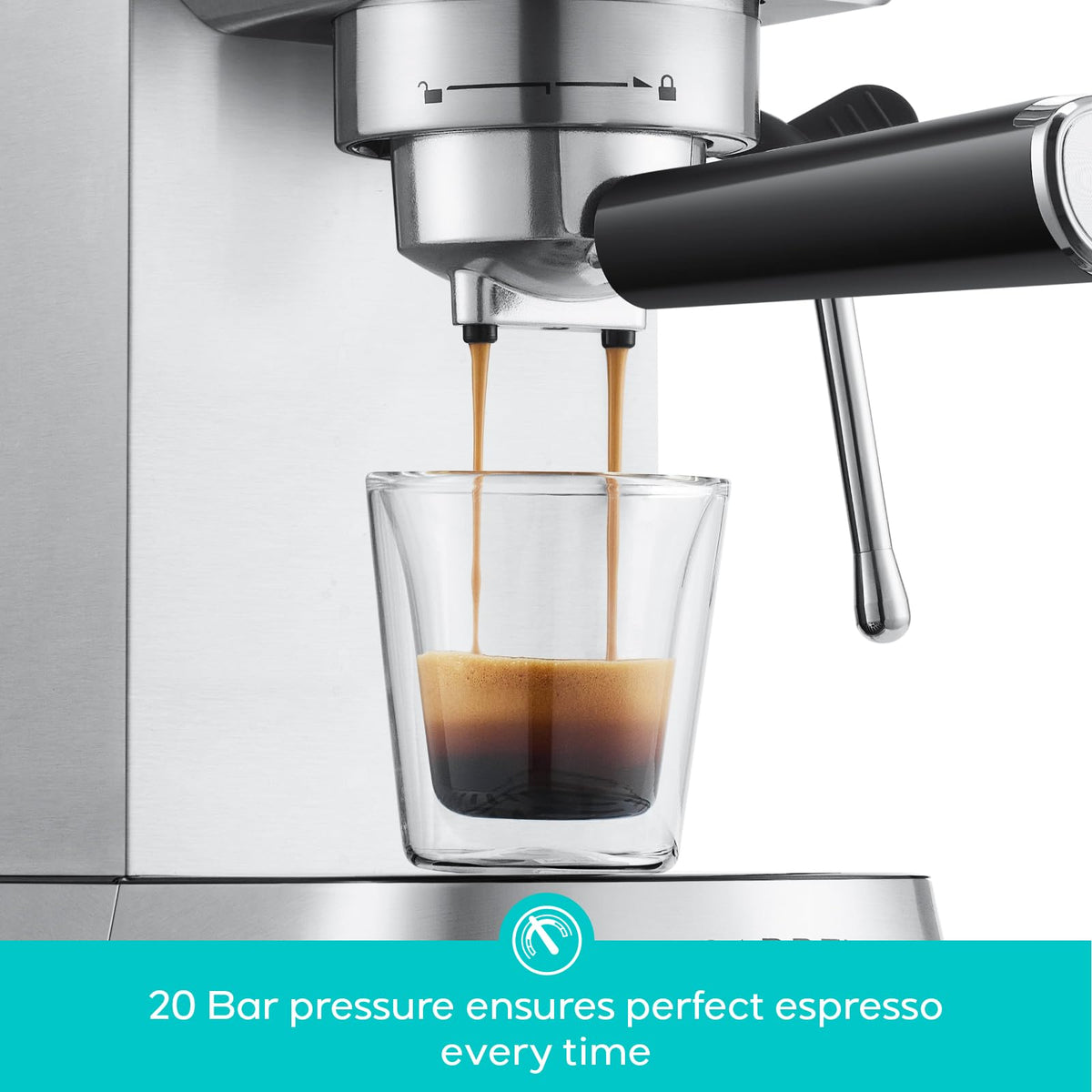 Compact Espresso Machine with Milk Frothing Steam Wand F36530