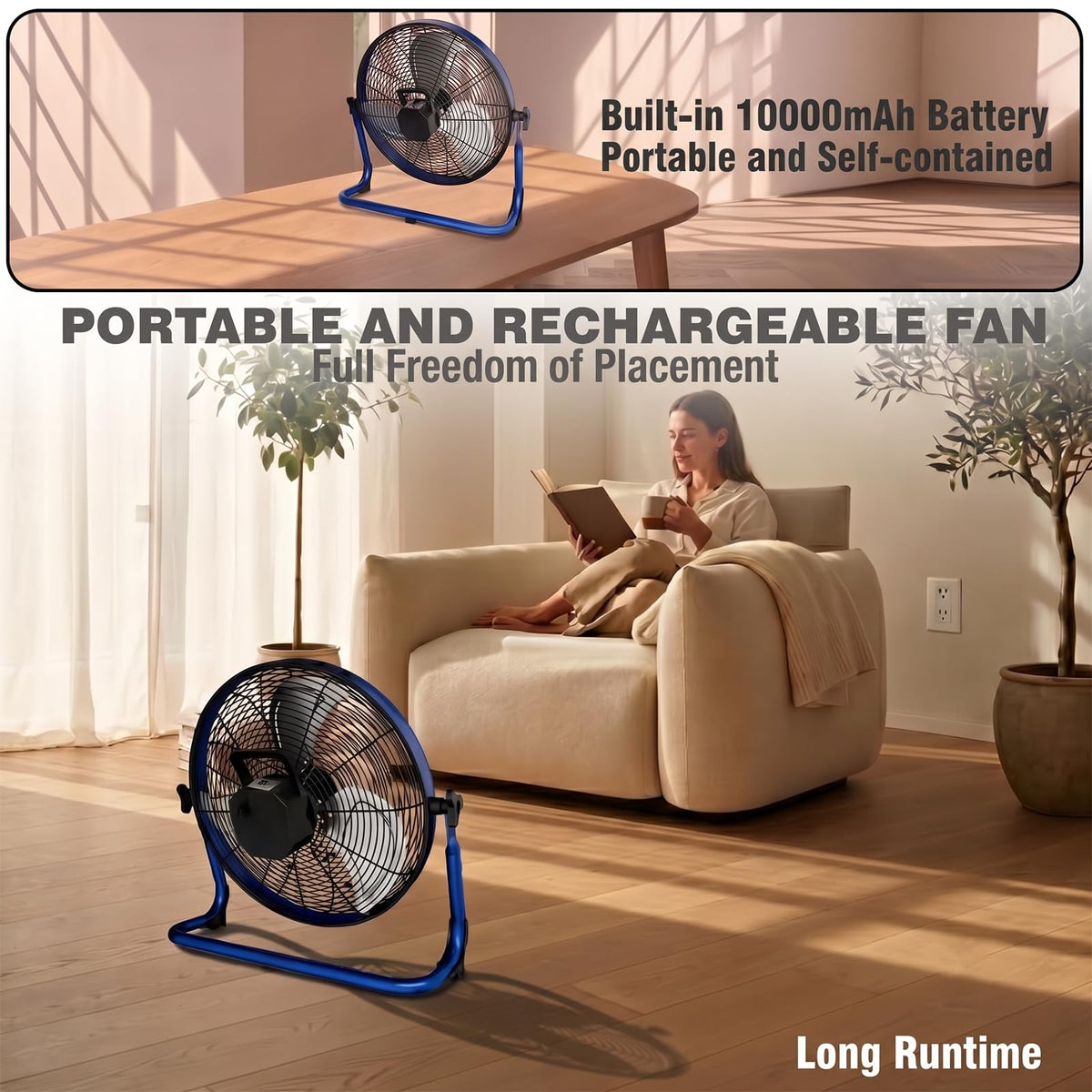20" Portable Rechargeable Battery Operated Floor Fan U280879
