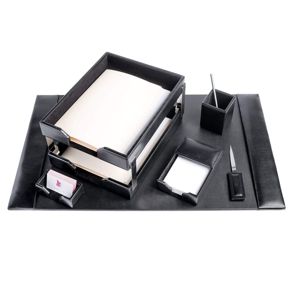 Black 8 Piece Bonded Leather Desk Set T37109