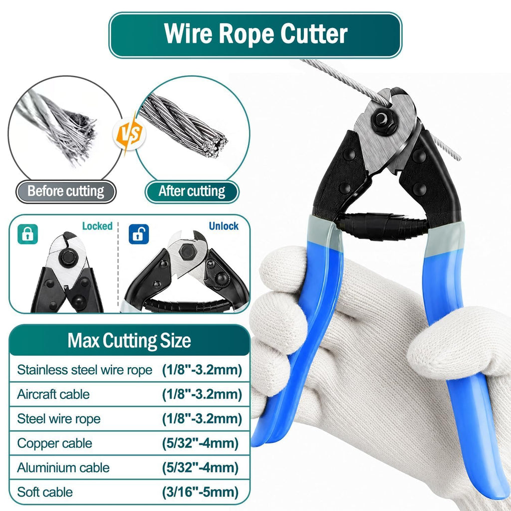 1/8 Wire Rope Kit, 100ft Stainless Steel Cable with Crimping Tool & Cutter V9174