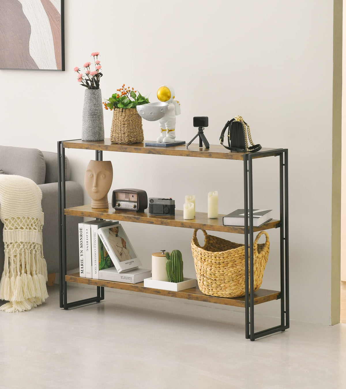 3-Tier Wood and Metal Bookshelf M842423