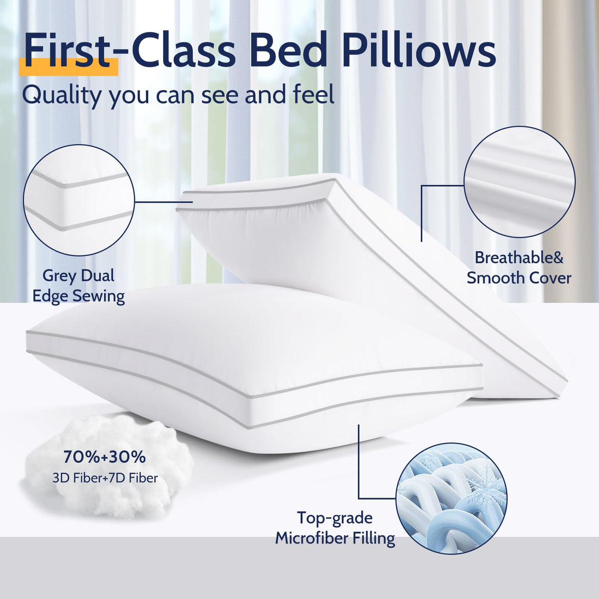 King Size Set of 2 Down Alternative Bed Pillows Z376876