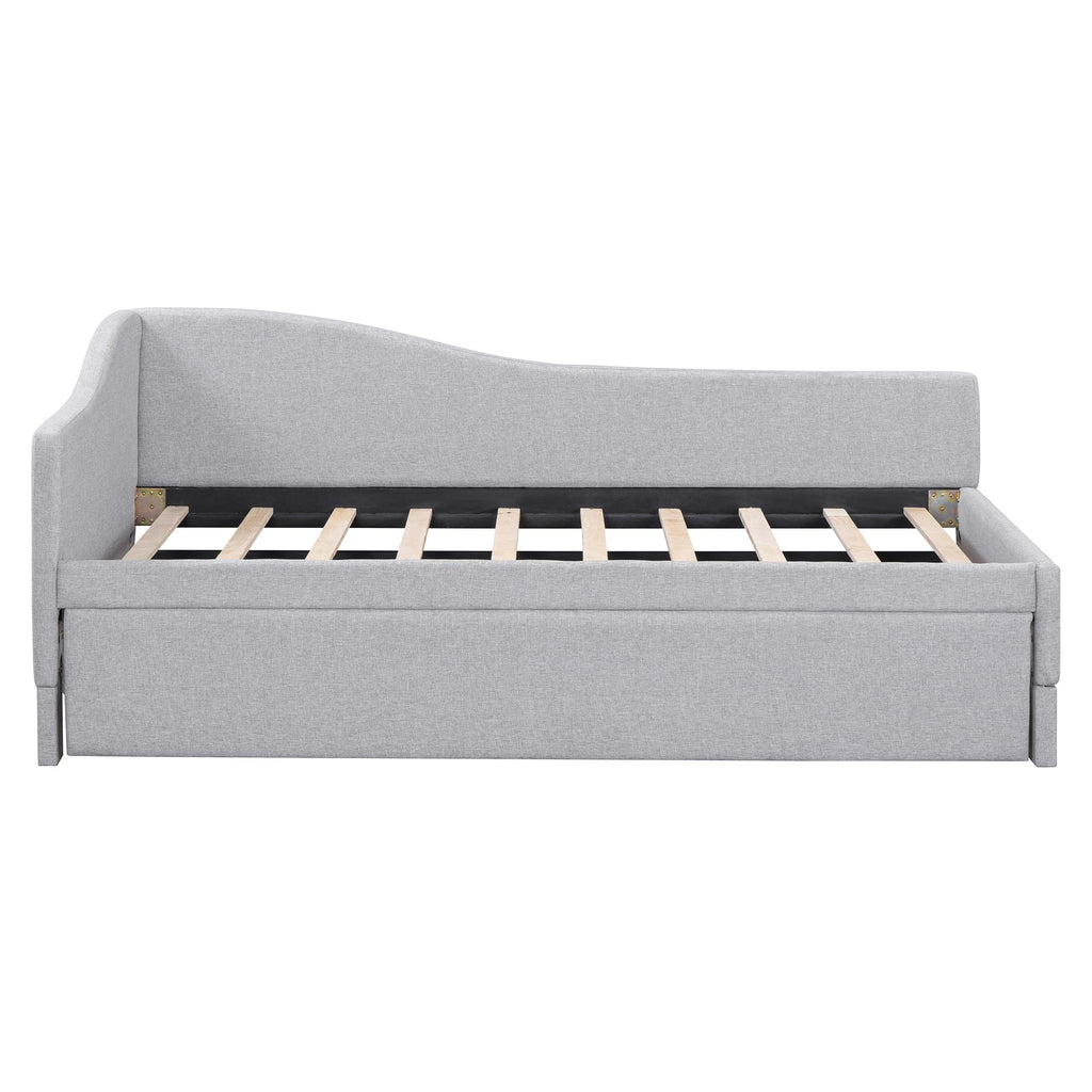 Twin Size Linen Extendable Upholstered Daybed with Pop Up Trundle U252