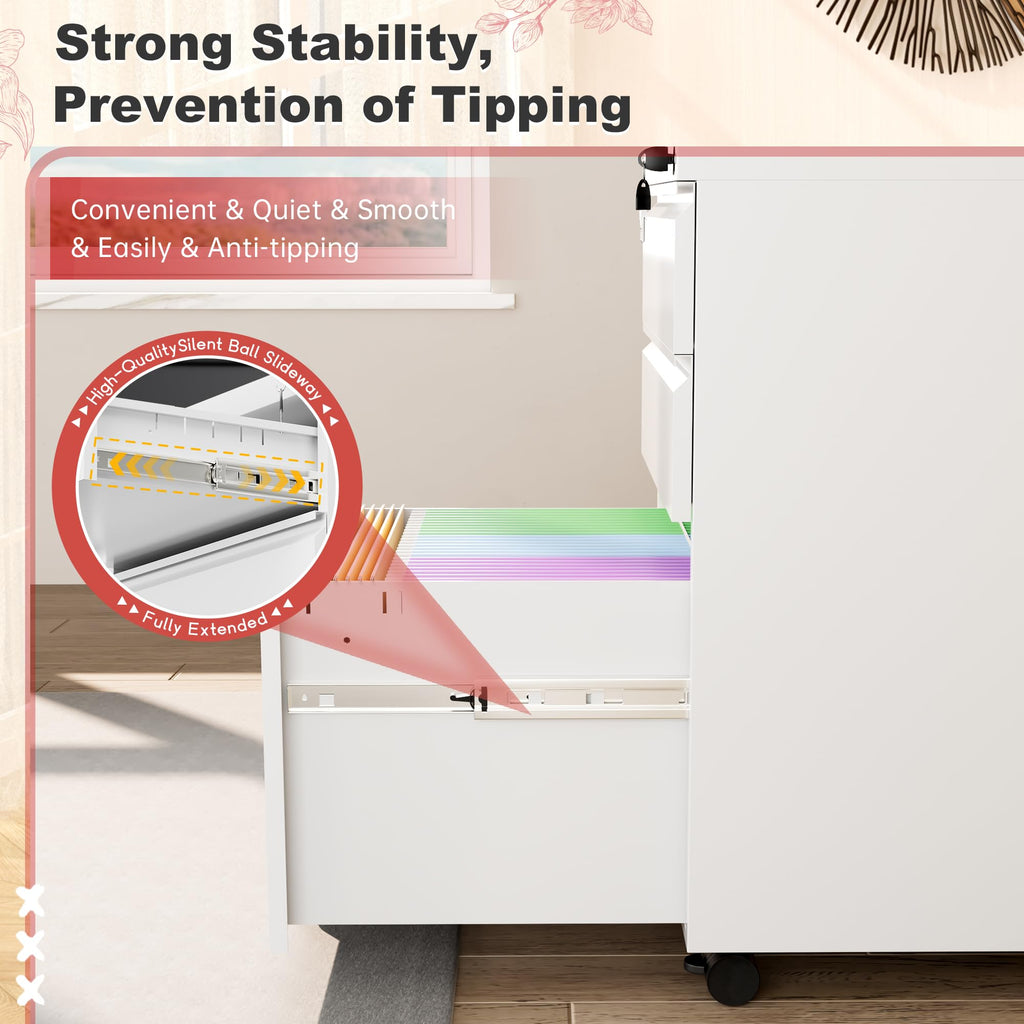 White 3 Drawer Metal Rolling File Cabinet T826315