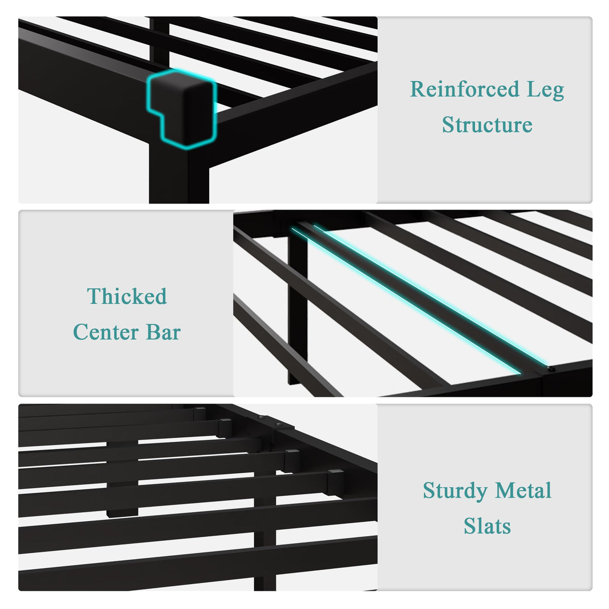 Twin Size Black Metal Platform Bed Frame with Faux Leather Button Tufted Headboard Y714