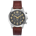 Men's Stainless Steel Chronograph Quartz Leather Strap Watch with Grey Dial, Gold Accents, 41mm M720